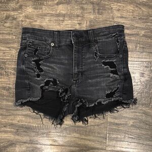 American Eagle black distressed Next Level Stretch Hi- Rise shorties - 6
